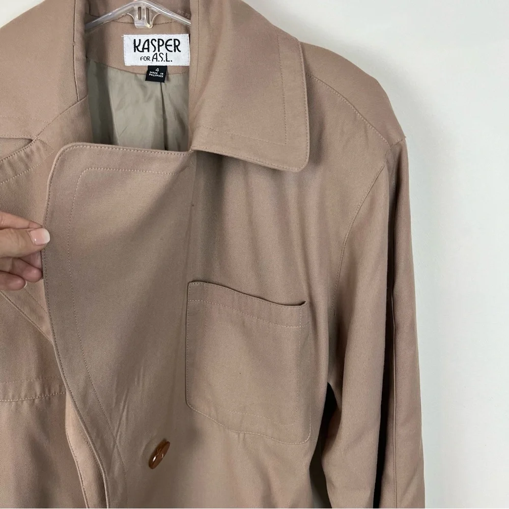 Vintage Khaki Trench Coat 4 Oversized Long Belted Pocket Preppy Old Money Career - Picture 3 of 11
